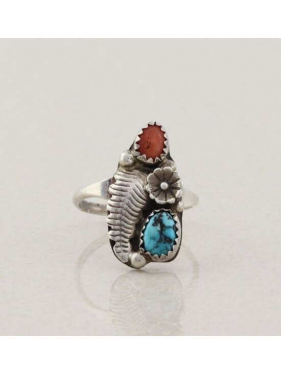 Unbranded Jewelry - Sterling Silver Natural Turquoise & Coral Ring Size 7 3/4